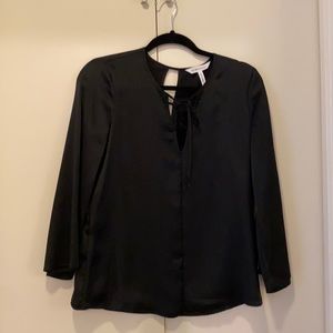 BCBG black satin long sleeve blouse